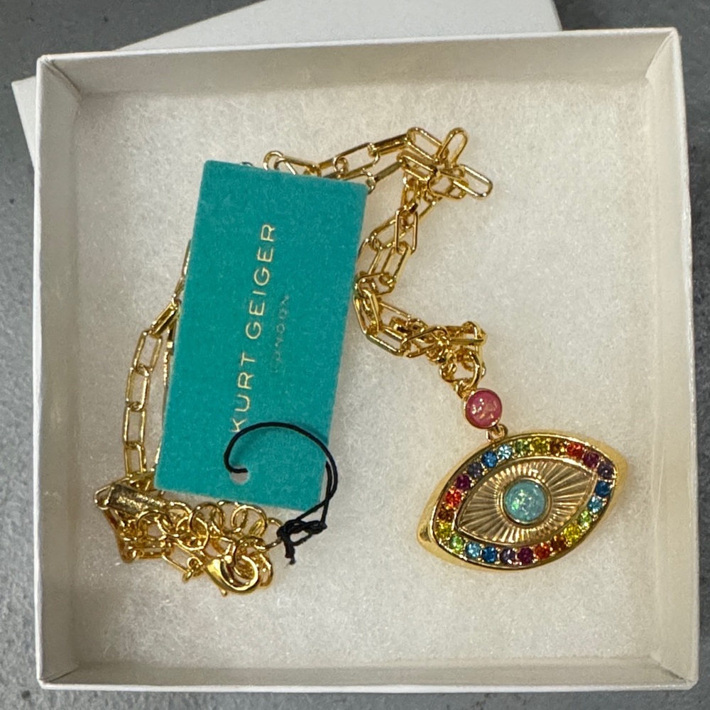 Kurt Geiger Gold Necklace with Colorful Eye Pendant